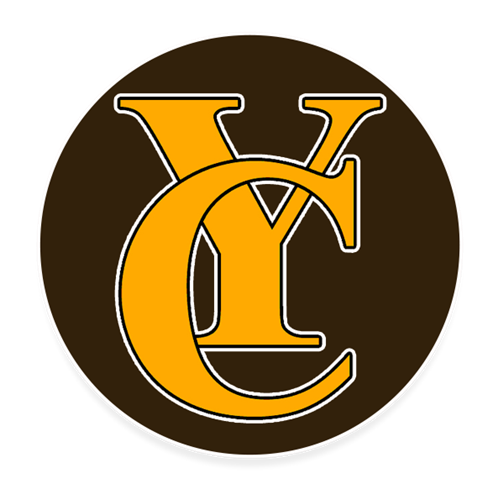 Yuba City High School Logo:  Yellow Y & C on a brown circle background